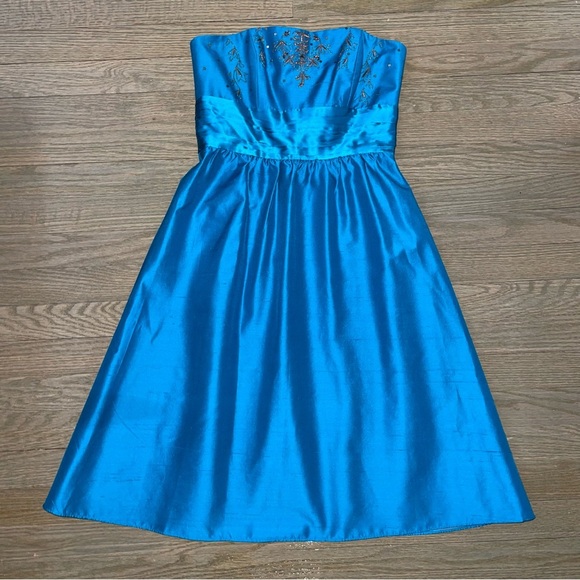 Laundry by Shelli Segal 100% Silk Turquoise Blue Strapless Cocktail Dress - Picture 1 of 8